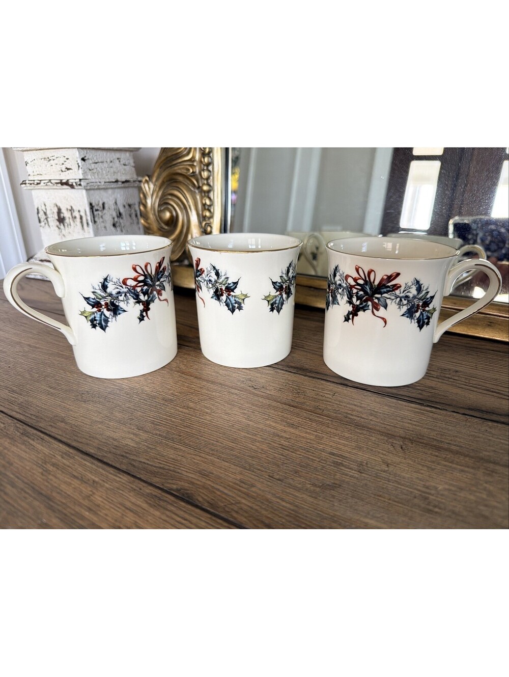 3 Lenox Winter Greetings Coffee Mugs 12 oz Cardinal Holly Christmas - Mint
